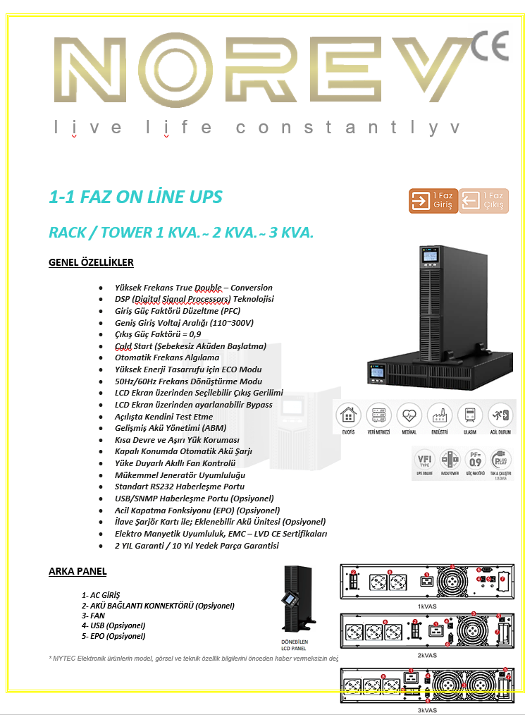 MYRT SERİSİ RACK TİPİ 1-1 1-2-3 KVA